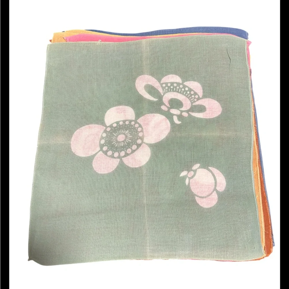 Set Of 8 Multicolor Japanese Cotton Tenugui Hand Towel Napkins W Floral Pattern